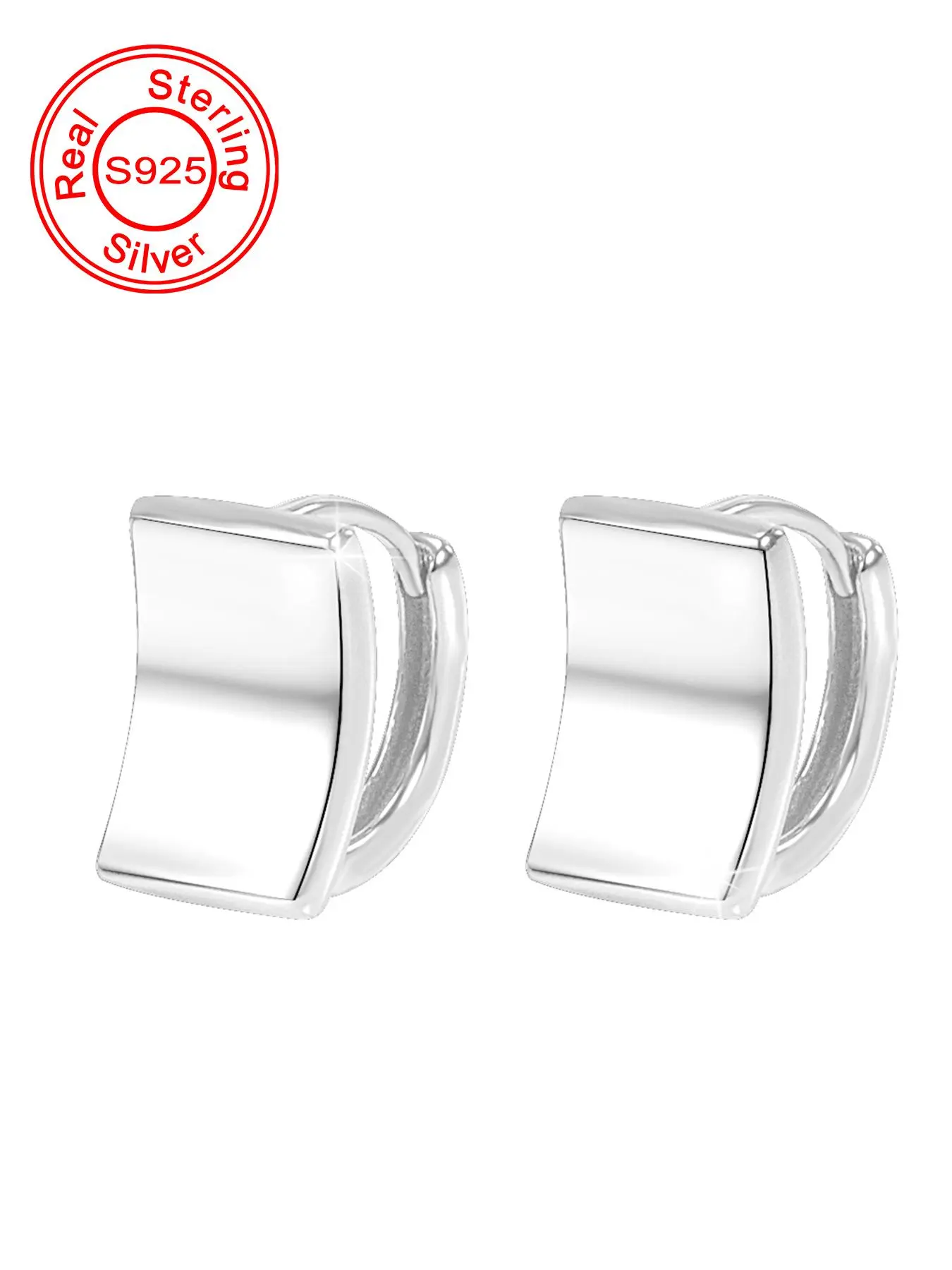 925 Sterling Silver Rectangle Shaped Hoop Earrings, Fashionable Earrings for Women, Trendy All-match & Exquisite Jewelry for Birthday Gift