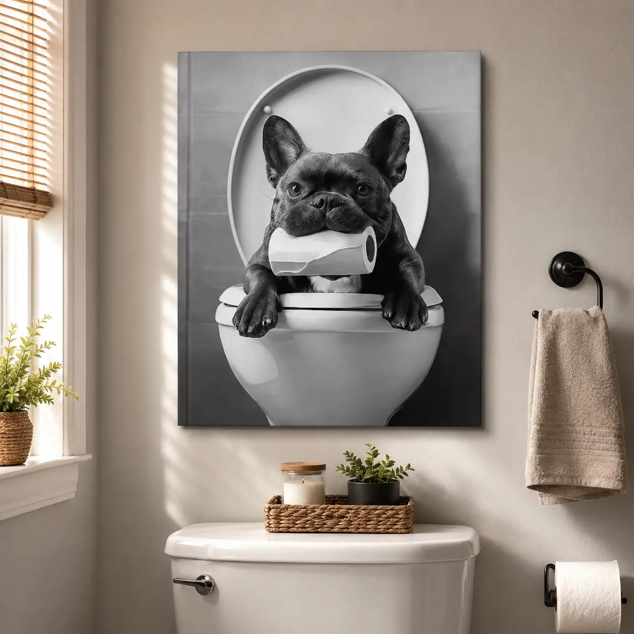 Wooden Framed Funny Bathroom Decor Wall Art, Modern Funky Minimalist Wall Decor Canvas Art Poster, Ready To Hang, Waterproof Canvas Wall Art, Artistic