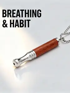 Natural Wood Breath Necklace, Stress Relief Mindfulness Breathing, Simple Fashion Titanium Steel Jewelry, Casual Wear
