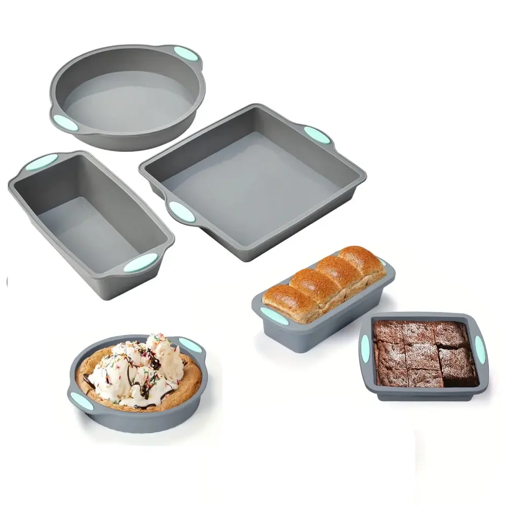 Silicone baking sets, non-stick kitchen oven baking trays, silicone cake molds, cake molds, chiffon cake trays, doughnut trays, square cake trays and bread trays, silicone cake pan, silicone loaf molds, silicone muffin pan, Baking Supplies, Bakery Molds