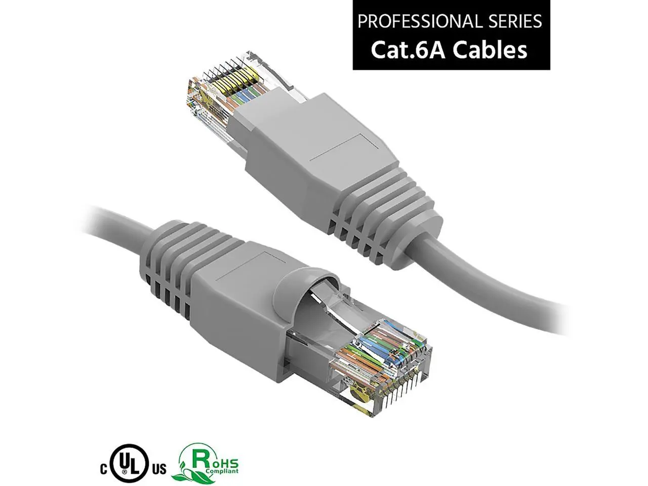 Nippon Labs 2Ft Cat6A UTP Ethernet Network Booted Cable, 24AWG 2 Feet Gigabit LAN Network Cable RJ45 High Speed Patch Cable, Gray, 60CAT6A-2GY