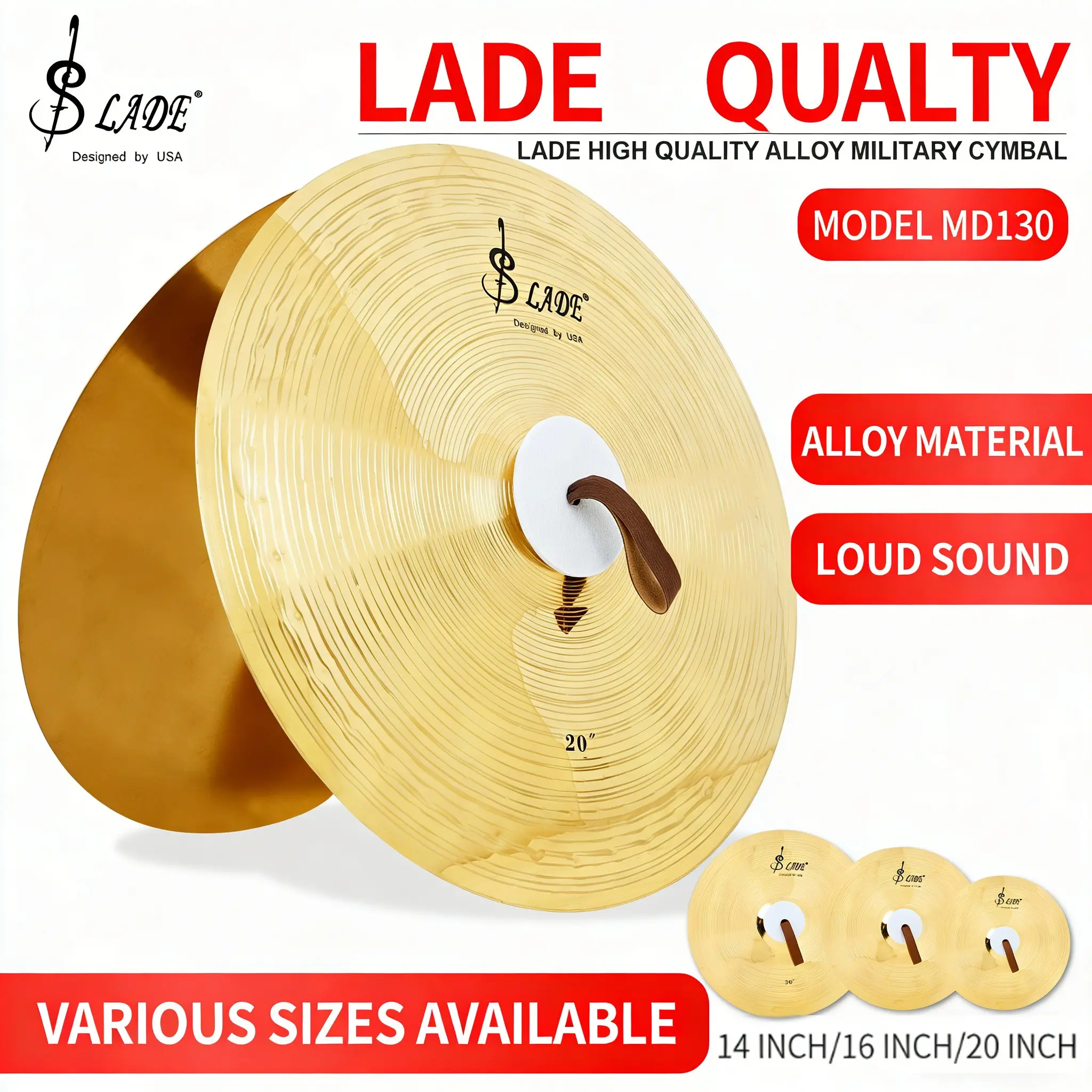 Slade Md130 Alloy Military Cymbal Set, 14/16/20 Inch Heavyweight Cymbals, Live Performance, Jazz Rock Band Practice Replacement
