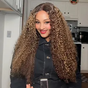 P4/27 Honey Blonde Short Burmese Curly Highlight 5x5 Glueless Wig Preplucked With Natural Look 13A Virgin Human Hair 200% Density, Burmese Curly Wig, Highlight Ombre