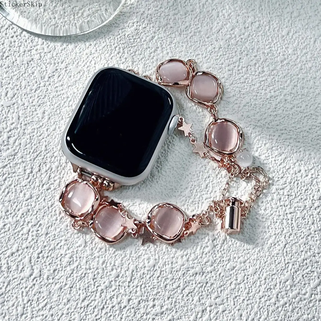 2026NEW1PC metal square hollow cat eye stone Apple Watch bands, Smart watch accessories, compatible with Apple Watch 38/40/41/42/44/45/46/49mm, suitable for Apple Watch series Ultra/SE/11/10/9/8/7/6/5/4/3/2/1, (strap only, watch and case not included)