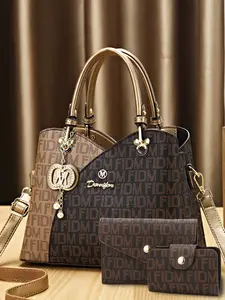 Classic Large Capacity High-End Geometric Print Letter Colorblock Casual Handbag, Letter Printed Handbag, Elegant All Season Shoulder Bag for Women, Handheld Bag