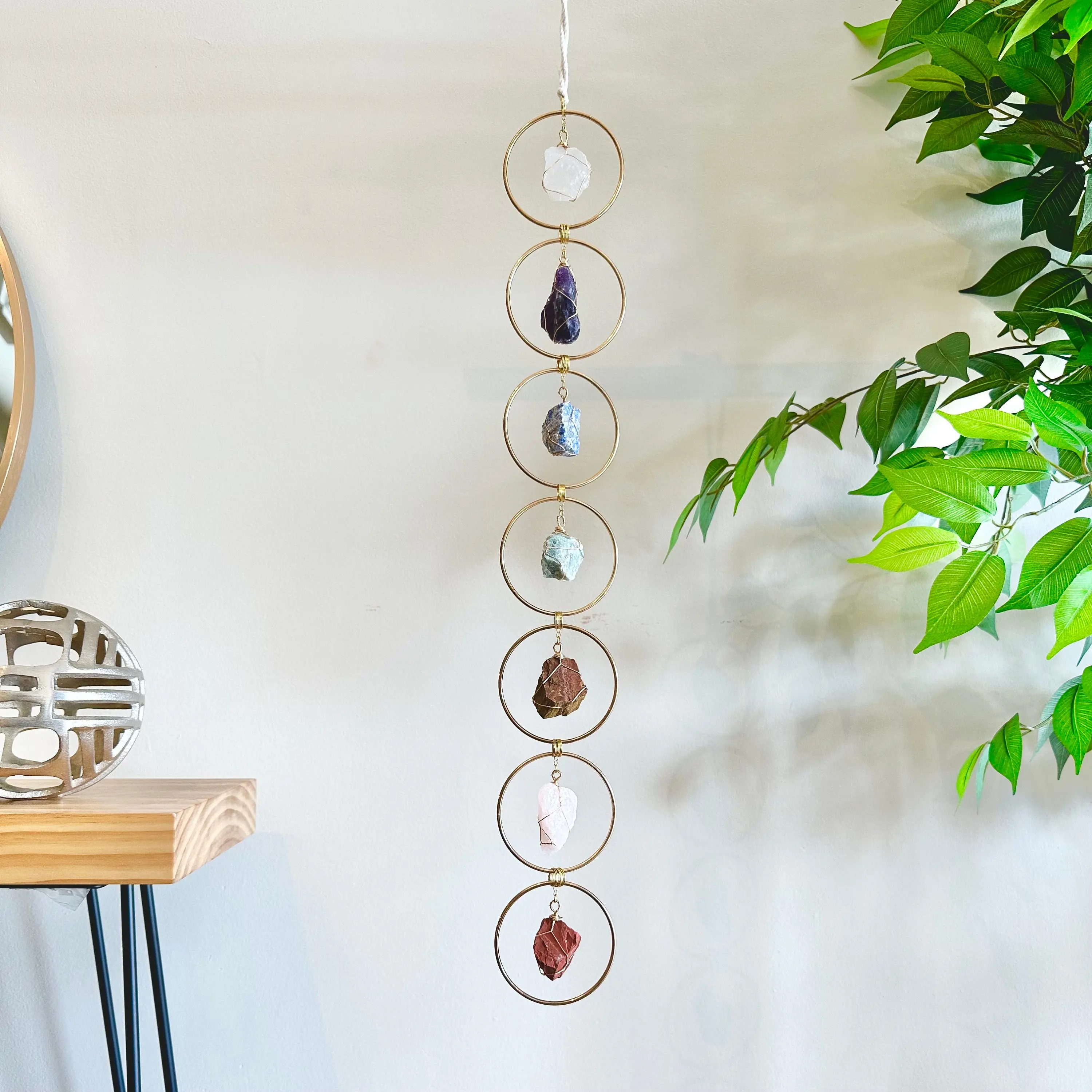 7-Chakra Crystal Hanging, Housewarming Gift, Boho Suncatcher Home Decor, Natural Raw Stones,Healing Crystal Window Hanging,Amethyst Gemstone