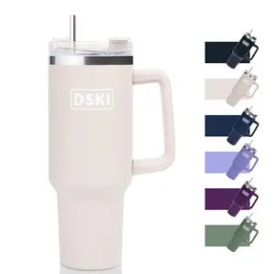 40oz Insulated Water Bottle with Handle – Double Wall Vacuum Travel Mug, Leakproof Tumbler for Hot Coffee & Cold Drinks (Khaki-DSKI )