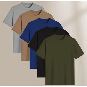 5-Pack Men's Crew Neck T-shirt Classic Fit for Running and Outdoor Activities Heavy Cotton Moisture-Wicking Breathable Tee Machine Washable Unisex Casual Sportswear