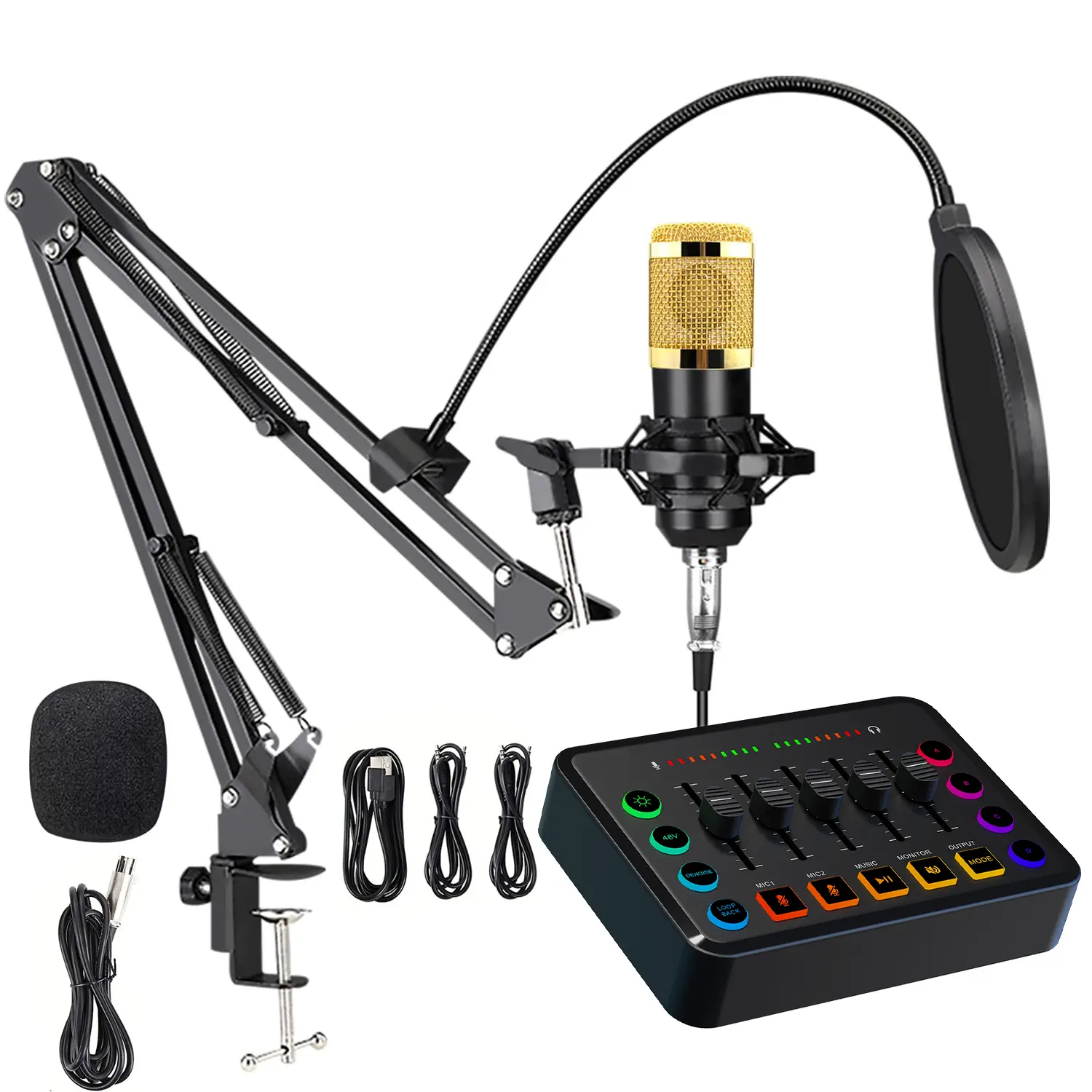 Podcast Equipment Bundle with Voice Changer & Live Sound Card, Ideal for Laptop Vlogging & Live Streaming, Perfect for Recording Enthusiasts