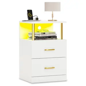 LED Nightstand with Charging Station White
