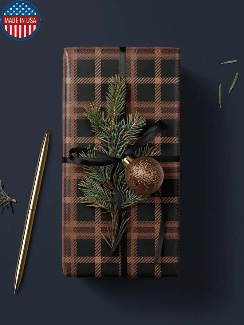 Brown Plaid Wrapping Paper Holiday Gift Wrap Christmas Present Wrapping Idea Christmas Party Gift Vintage Premium Gift Wrap