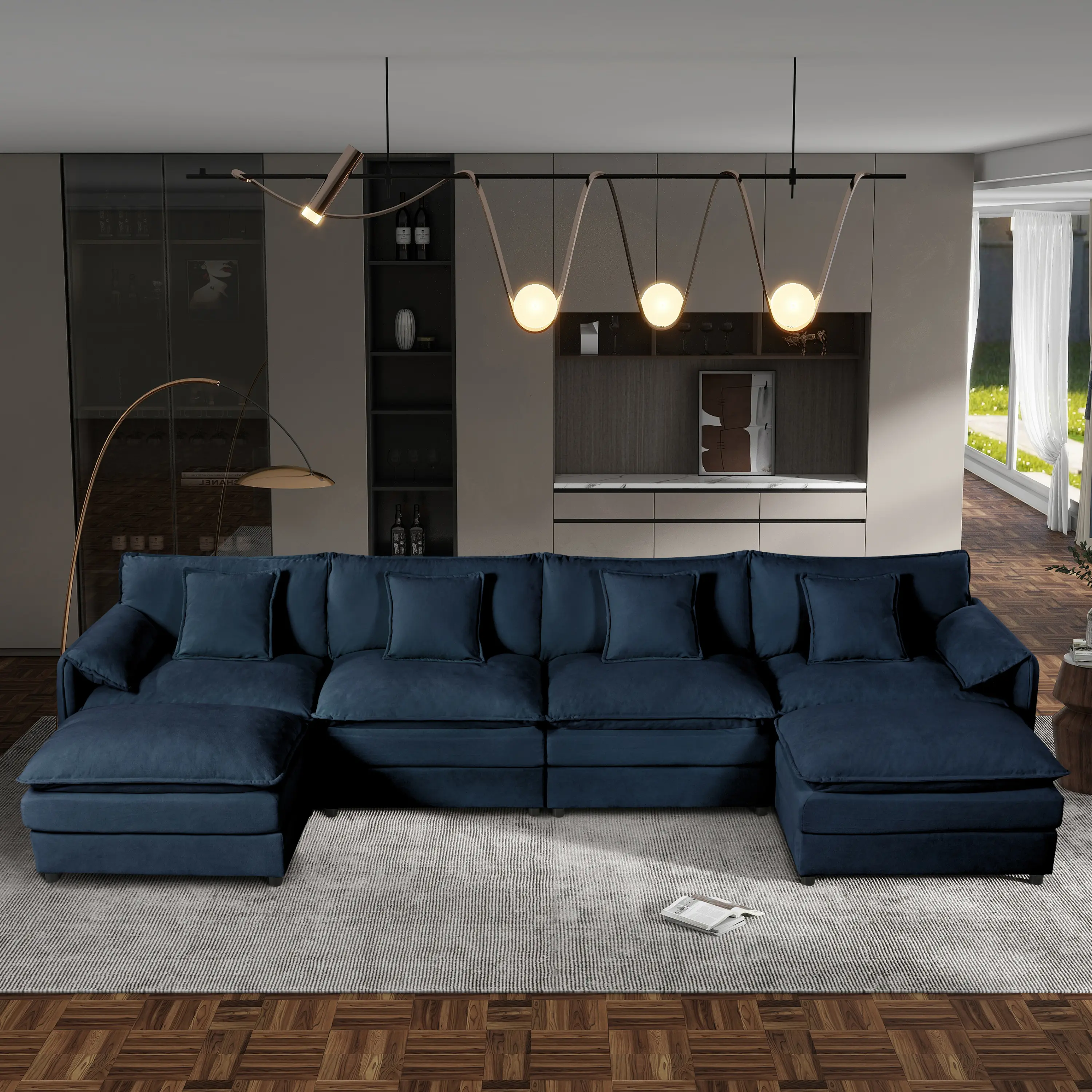 Niccae Chenille Modular Sectional Sofa - 4-Seater Oversized Deep Seat U/H-Shaped Cloud-Soft Exquisite Full-Sized Furniture-Style Couch Set with 2 Movable Ottomans, DIY Combination Sofas for Living Room, Exquisite Sofa Sets, Full-Sized Sofa Sets