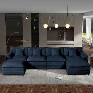 Niccae Chenille Modular Sectional Sofa - 4-Seater Oversized Deep Seat U/H-Shaped Cloud-Soft Exquisite Full-Sized Furniture-Style Couch Set with 2 Movable Ottomans, DIY Combination Sofas for Living Room, Exquisite Sofa Sets, Full-Sized Sofa Sets