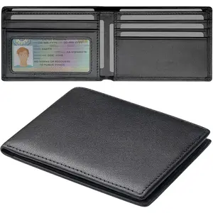 Slim Wallet for Men, Thin RFID Blocking Bifold Mens Wallet Front Pocket with ID Window, 7-9 Credit Card Slots (Black)