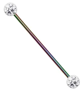 Glitterball Rainbow PVD Industrial Barbell