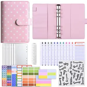 Spot Labo A6 Ring Binder Planner Notebook, Budgeting Journal with 12 Budget Cards, 8 Zipper Pockets, 2 Word Stickers, 3 Multi-Functional Stickers
