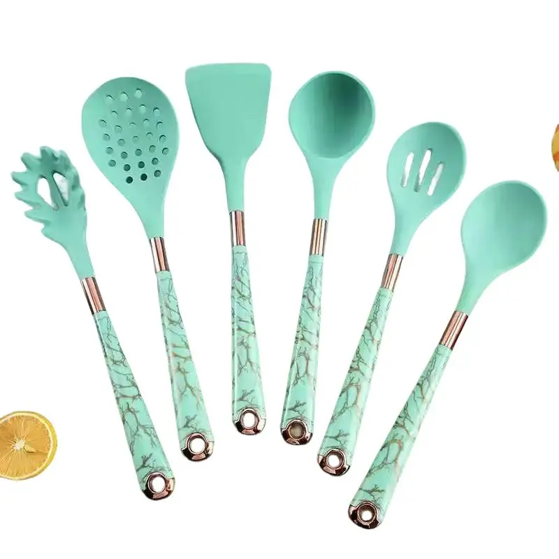 Marble Pattern Silicone Cooking Utensils Set, 7 Counts/set Non-stick Heat Resistant Cooking Utensils Set, Kitchen Cooking Utensils Set, Nonstick Cooking Spoon, Kitchen Cooking Accessories