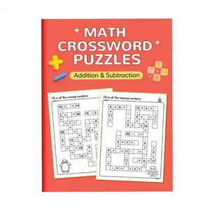 Math Crossword Puzzle Book Set, Addition Subtraction Multiplication Division Practice, Preschool Kindergarten Math Workbook