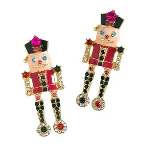 Festive Nutcracker Earrings Colorful Holiday Statement Jewelry Sparkling Crystals Enamel Finish Perfect for Christmas Parties