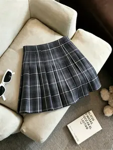 Dark Plaid Pleated Skirt, High Waist A-Line Short Dress Womenswear Bottom, Chic College Style/Y2K Fashion, Perfect for Campus, School, Streetwear, Brunch Scenes