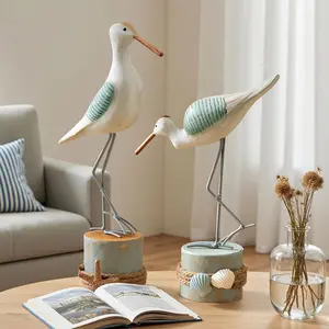 2pcs Handcrafted Wooden Seagull Decor Set | Mediterranean Coastal Nautical Centerpieces - Seabird Stump Ornaments for Tabletop, Home Living Room Beach Decor, Bird Party Decoration, Housewarming Gift