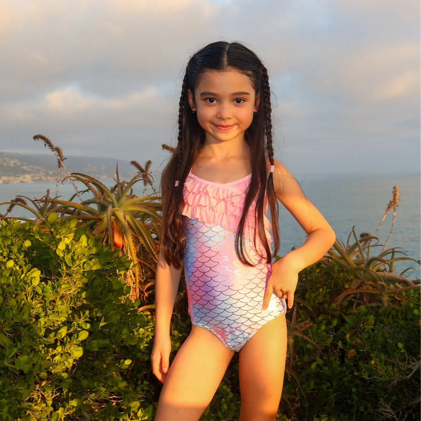 Girls Mermaid One-Piece Swimsuit, Cute Ruffle Scales Bathing Suit, Perfect for Summer Beach, Pool, Vacation & Hot Spring