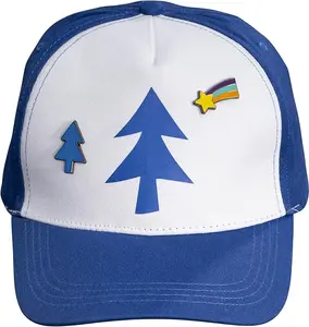 Dipper Blue and White Adult Adjustable Hat Cosplay with Rainbow and Christmas Tree Pins Halloween Costume Accessory Set