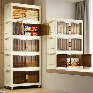 Stackable Combine Large Capacity Storage Cabinet No Assembly Transparent Visible Door Wheel Movable Home Toy Book Snack Multiuse Organizer