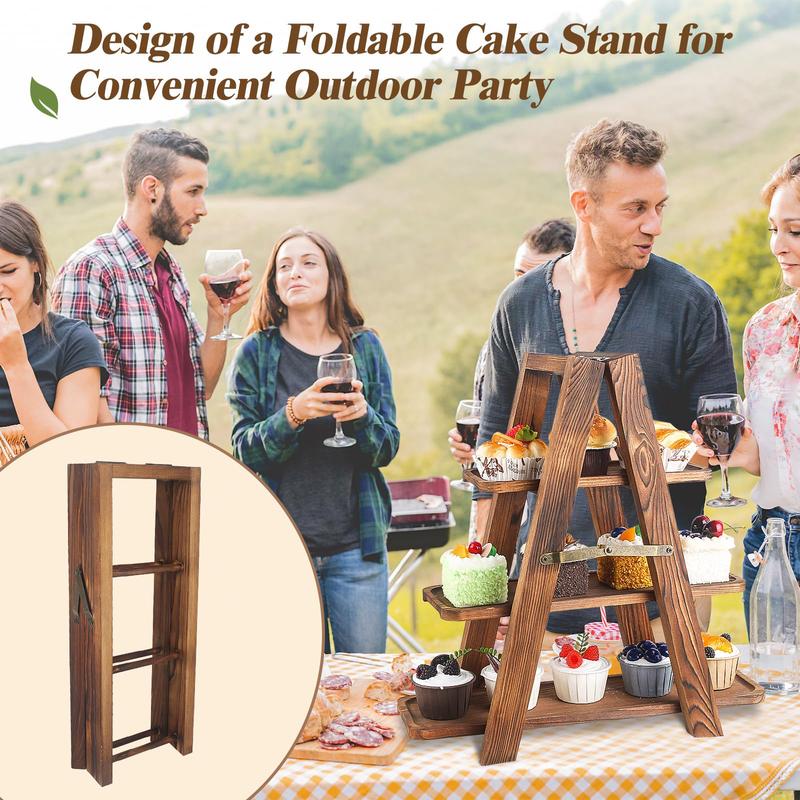 3 Tier Wooden Cupcake Stand - Wood Cake Dessert Table Display Set with Swing, Rustic Party Food Cookie Snack Display with Serving Tiered Tray Ladder Stands for Birthday Wedding Baby Shower