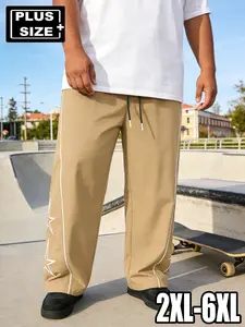 Plus Size Men's Star Pattern Casual Athletic Elastic Waist Pants, Perfect for Daily Wear, Walking, Outdoor Activities, Unisex Design