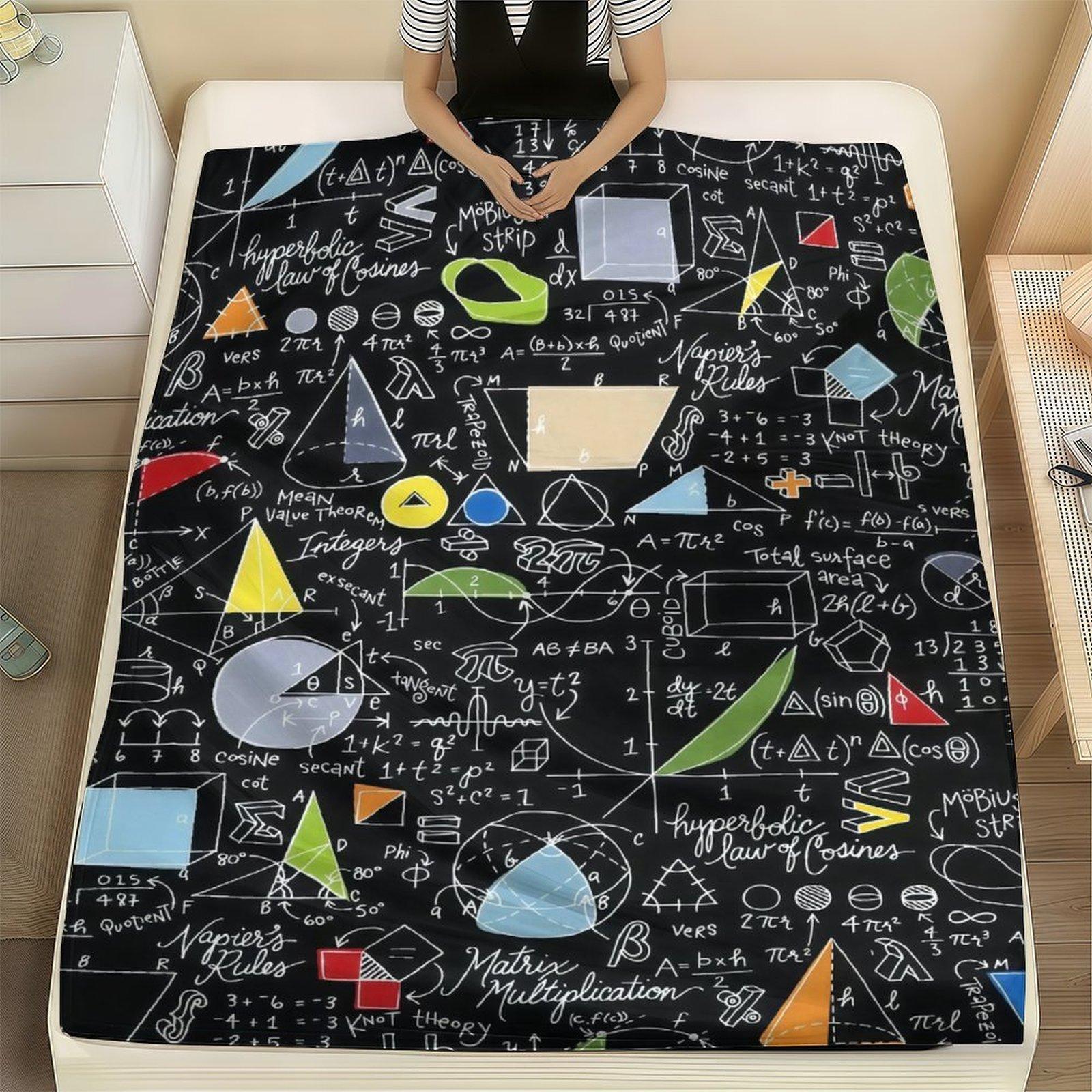 Math Formulas & Geometry Chalkboard Throw Blanket ,  STEM Lover Gift  , Engineer & Teacher Gift