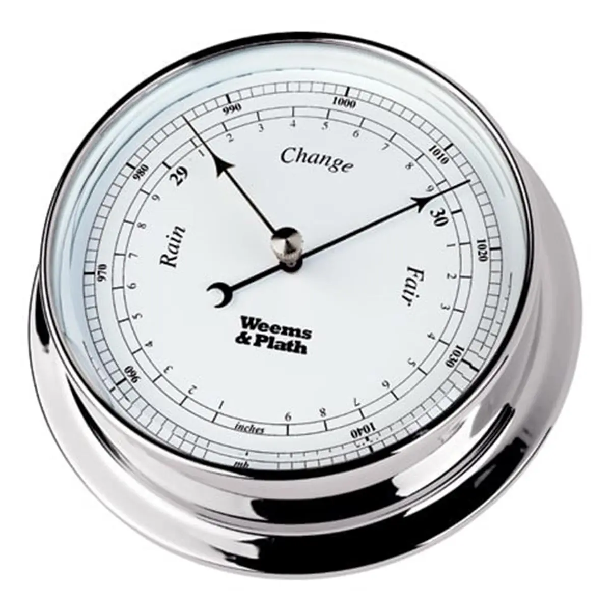Weems & Plath 212 MAIN 125-in Chrome Weatherproof Wall-Mounted Barometer - Outdoor, Corrosion-Resistant, Maintenance-Free Tool with Mirror Finish, Silicone O-Ring, Inch/Millibar for Camping, Boat GPS Navigation, Boat Home, Endurance
