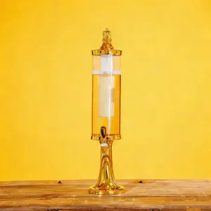3L Beer Tower Dispenser with LED Lights & Ice Column, Gold Party Drink Dispenser for Bar Restaurant, Portable for Camping BBQ Events Home