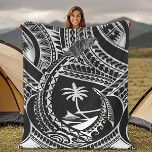 Guam-Inspired Tattoo Premium Blanket Gift Flannel Throw for All Seasons, Soft Cozy Bedding Accessory Flannel Blankets for Home Decor