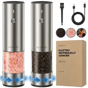 Ultrean Electric Salt & Pepper Grinder Sets （2PCS）- LED Light,Rechargeable, Freely adjustable grind size(6 Settings) , One button,One hand,Huge upgrade, for Home Kitchen & BBQ,Gift,Mother's Day gift