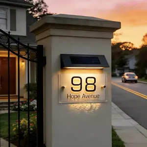 Solar Stainless Steel Address Sign Light, Dual Color Mode, DIY Numbers Letters,weatherproof,outdoor house license plate, automatic lighting, from dusk to dawn, Lighted Address Plaque, suitable for gardens, courtyards, doorways, and panels