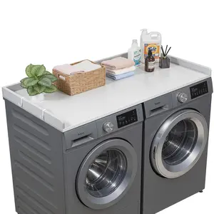 VEVOR Wooden Washer Dryer Countertop - 54x27.5 in Home Appliance Topper with Edge & 2 Hooks, Water-Resistant for Multifunction Washing Machine, Clothes Dryer Combo, Washing Stations, Gray