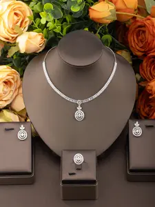 Elegant Zirconia Jewelry Set for Women, Accessories Set, Round Pendant Necklace Earrings Ring Trio, Perfect for Daily Wear and Parties, No Gift Box Included