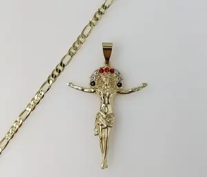 Plated Cross 4mm Figaro Chain Necklace