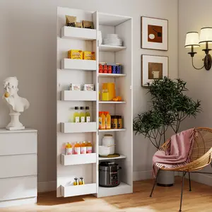 Rectangular Melamine Particle Board Kitchen Pantry Storage Cabinet, High Load Bearing Freestanding Organizer with Adjustable Shelves Side Racks Multi‑Purpose for Kitchen Bedroom Bathroom Home