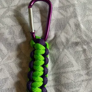 Handmade Green and Purple Paracord Carabiner Key Chain key charms