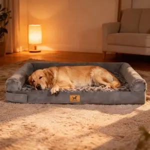 PAWPUBBY Extra Large Orthopedic Memory Foam Dog Bed Gray Waterproof Bolster Couch with Removable Washable Cover for Large Universal Dogs For Dog Gift
