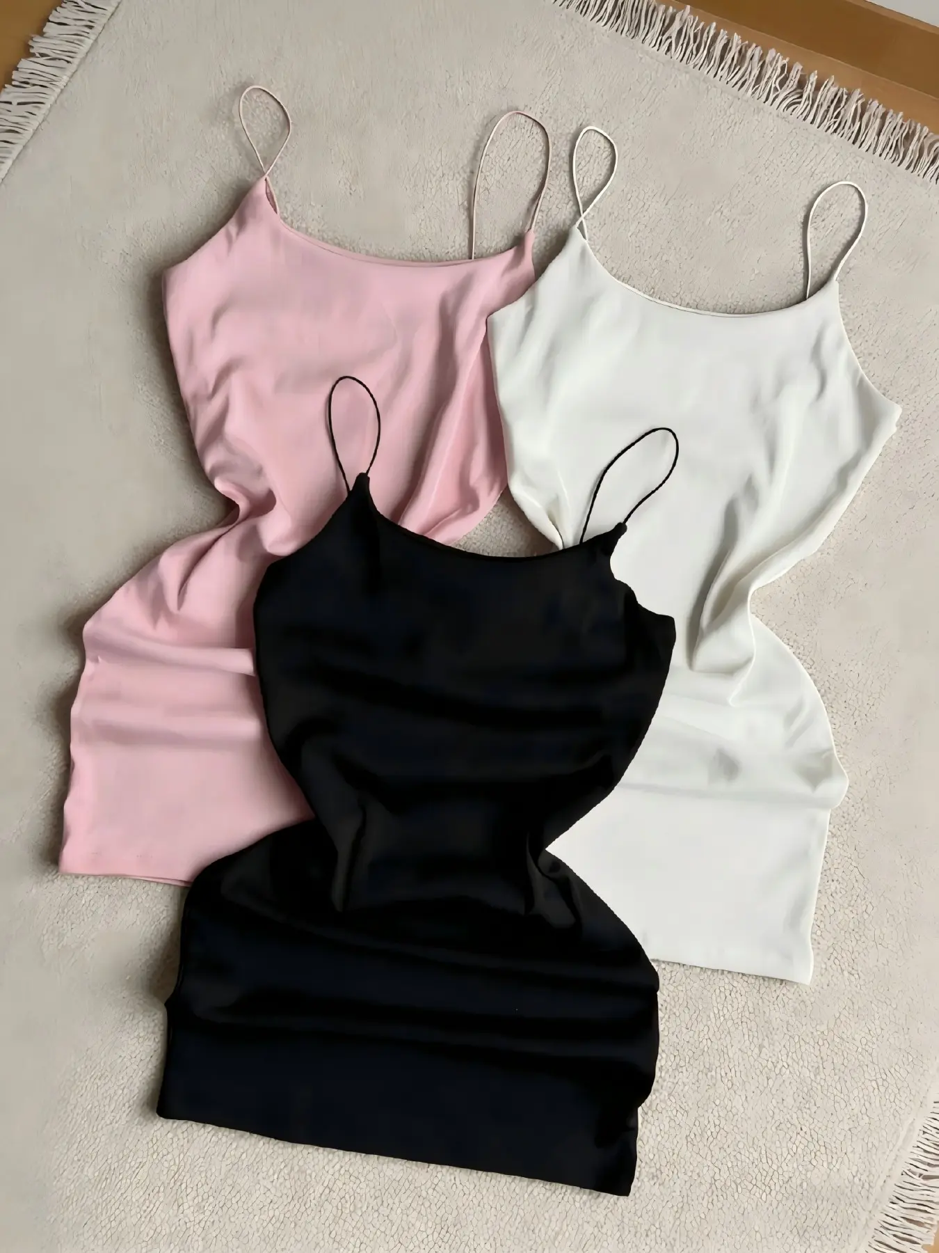 Three-Piece Plain Solid Strap Mini Dress Set, Women's Slim Fit Bodycon Skirt, Soft Elastic Fabric, Casual Minimalist Fashion for All Seasons, Womenswear