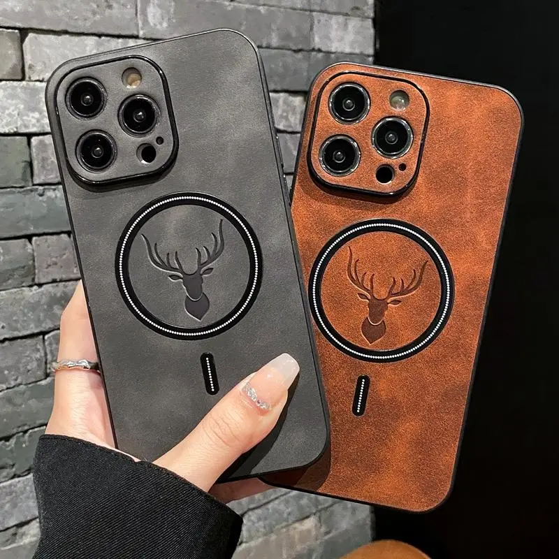 Luxury Wireless Deer Cortex MagSafe Phone Case, Magnetic Bumper Accessory For iPhone 16,15,14,13,12,11 Pro Max Plus, Accessories