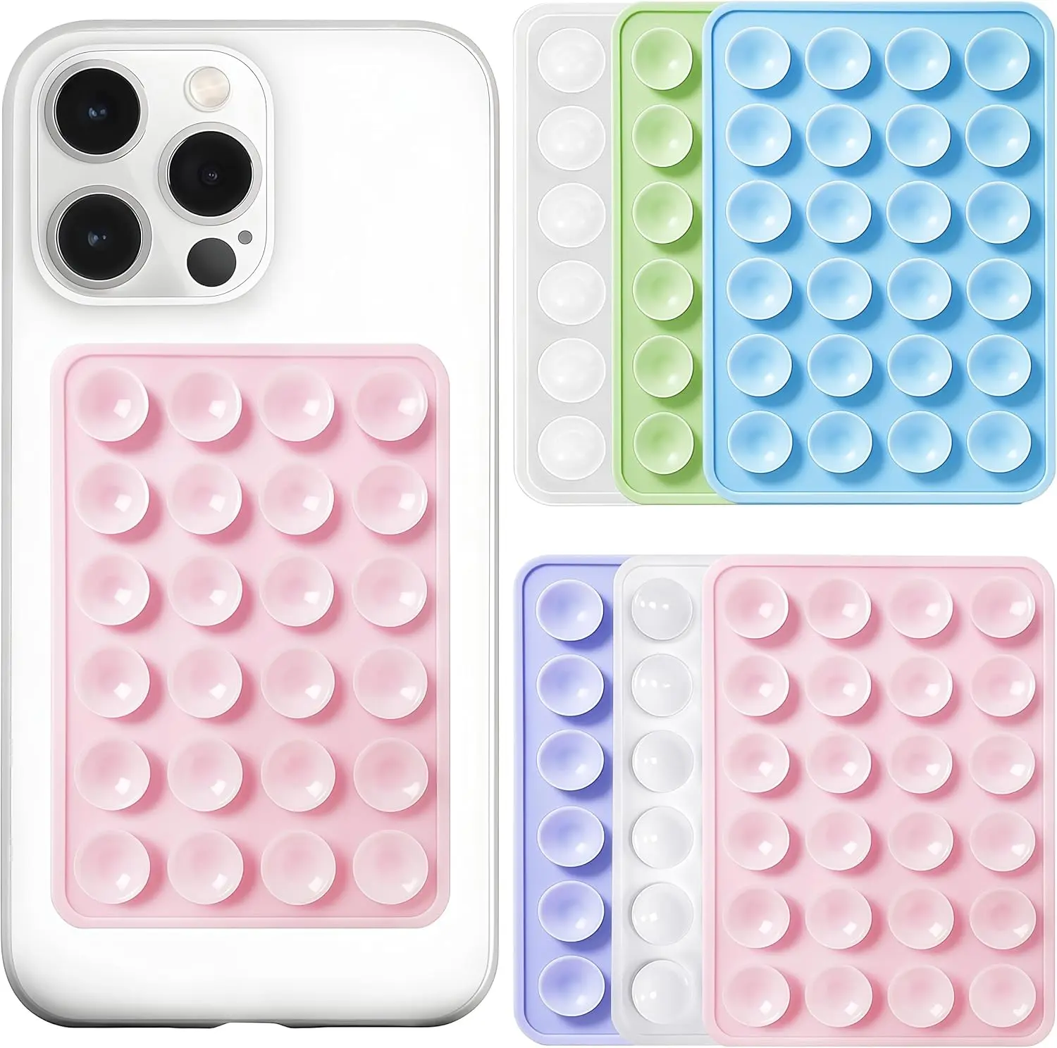 Anteel Silicone Suction Phone Case Adhesive Mount, Strong Grip Holder for Selfies and Tiktok Videos, Hands-Free Sticky Phone Grip for iPhone and Android, 2.17" x 3.15" (6 Pack)