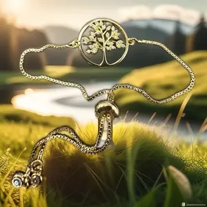 Gold Plated Tree Of Life Adjustable Bracelet #2 14k Gold Plated with Diamond Finish and Unique