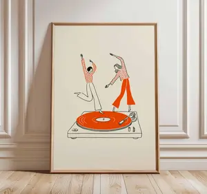 Dancing Couple Wall Art, Retro Record Player Poster, Exclusive Music Inspired Print, Sophisticated Home Bar Decor, Unframed Print Only