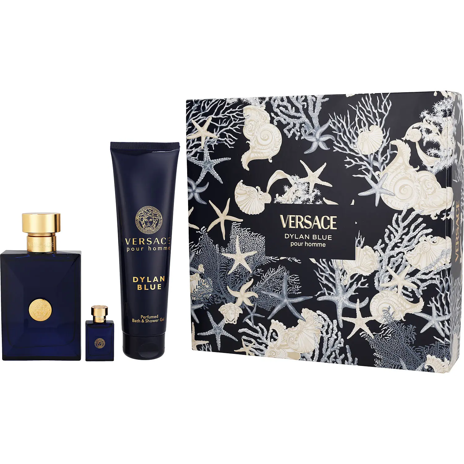 Versace Dylan Blue Set-Edt Spray 3.4 Oz & Shower Gel 5 Oz & Edt Spray 0.16 Oz Mini For Men