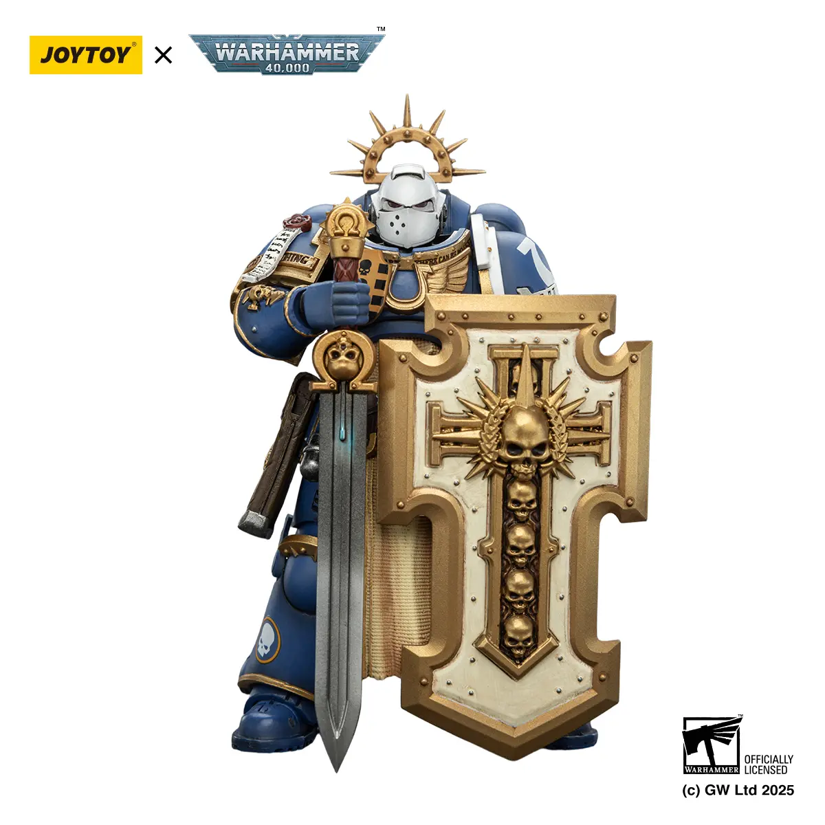 JOYTOY Warhammer 40,000 1/18 Close Detail Ultramarines Levantus Full Armor Look Armor Set Action Figure JT02793, with Power Sword, Stormshield On, Bolt Pistol, Collectible Game Figure