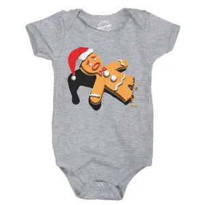 Half Eaten Gingerbread Baby Bodysuit Funny Sarcastic Christmas Graphic Novelty Jumper For Infants Funny Baby Onesies Christmas Clothes for Baby Funny Food Onesie Novelty Onesie Light Grey